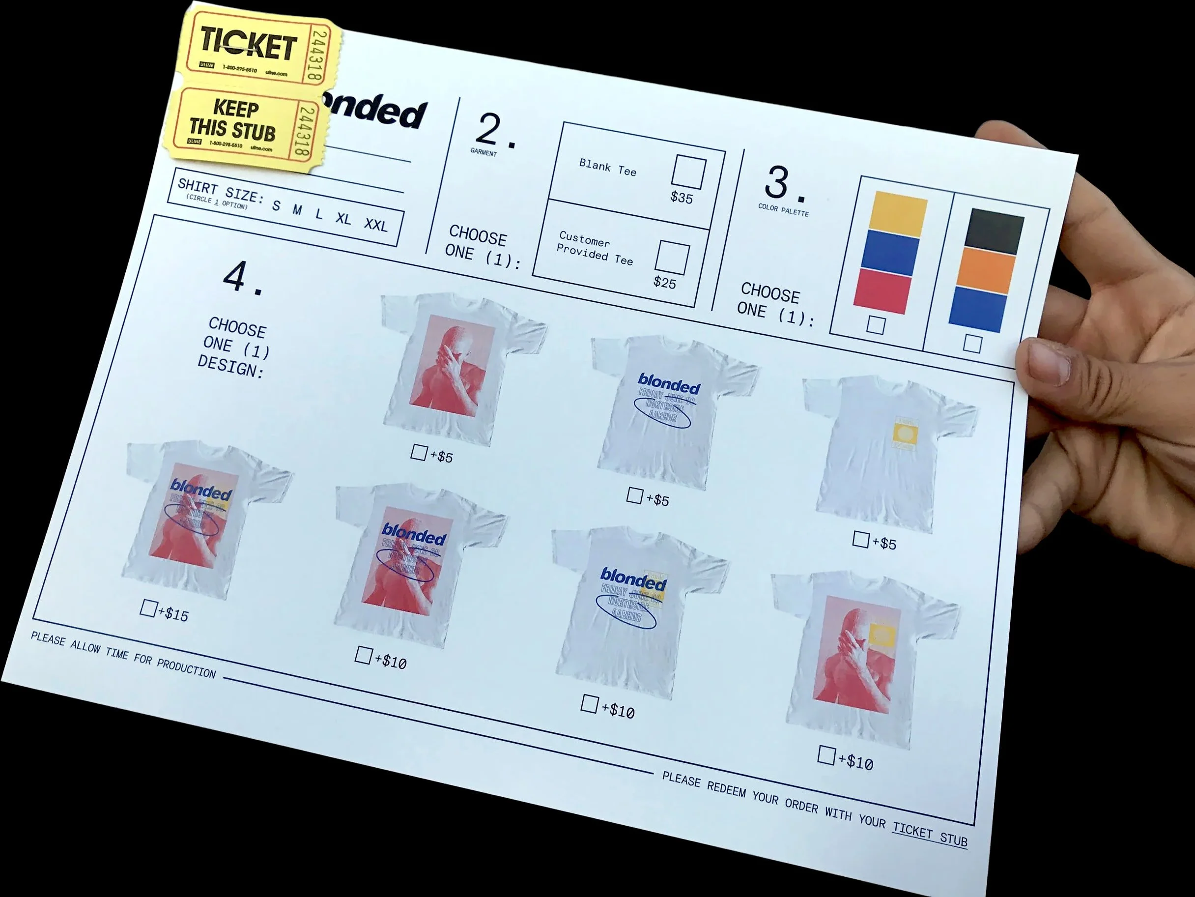 Blonded Tour T-Shirt Order Form (NorthSide Festival)