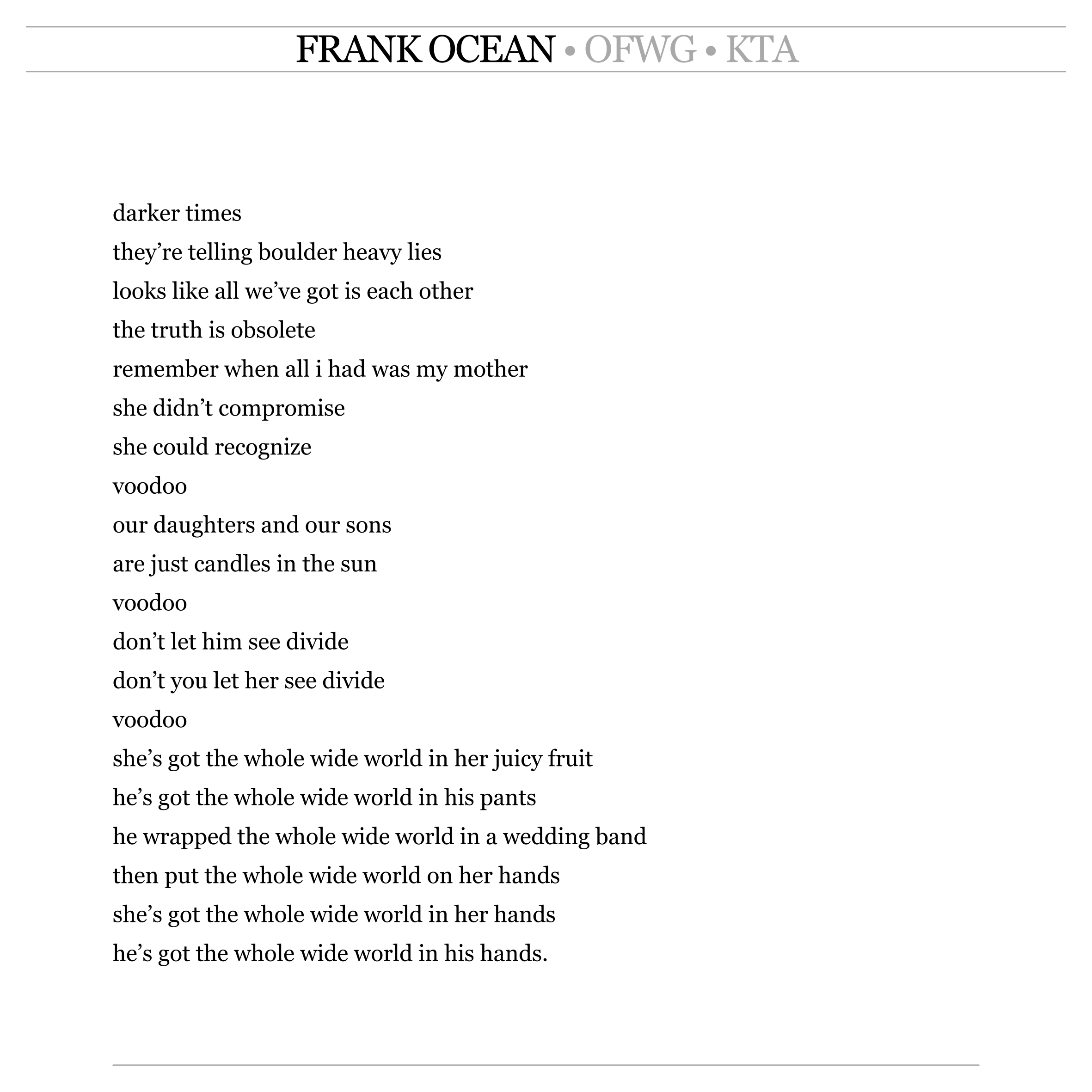 Listen to Frank Ocean’s new song “Voodoo”