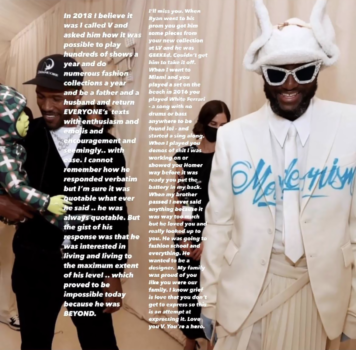 Frank Ocean shares tribute to late friend Virgil Abloh