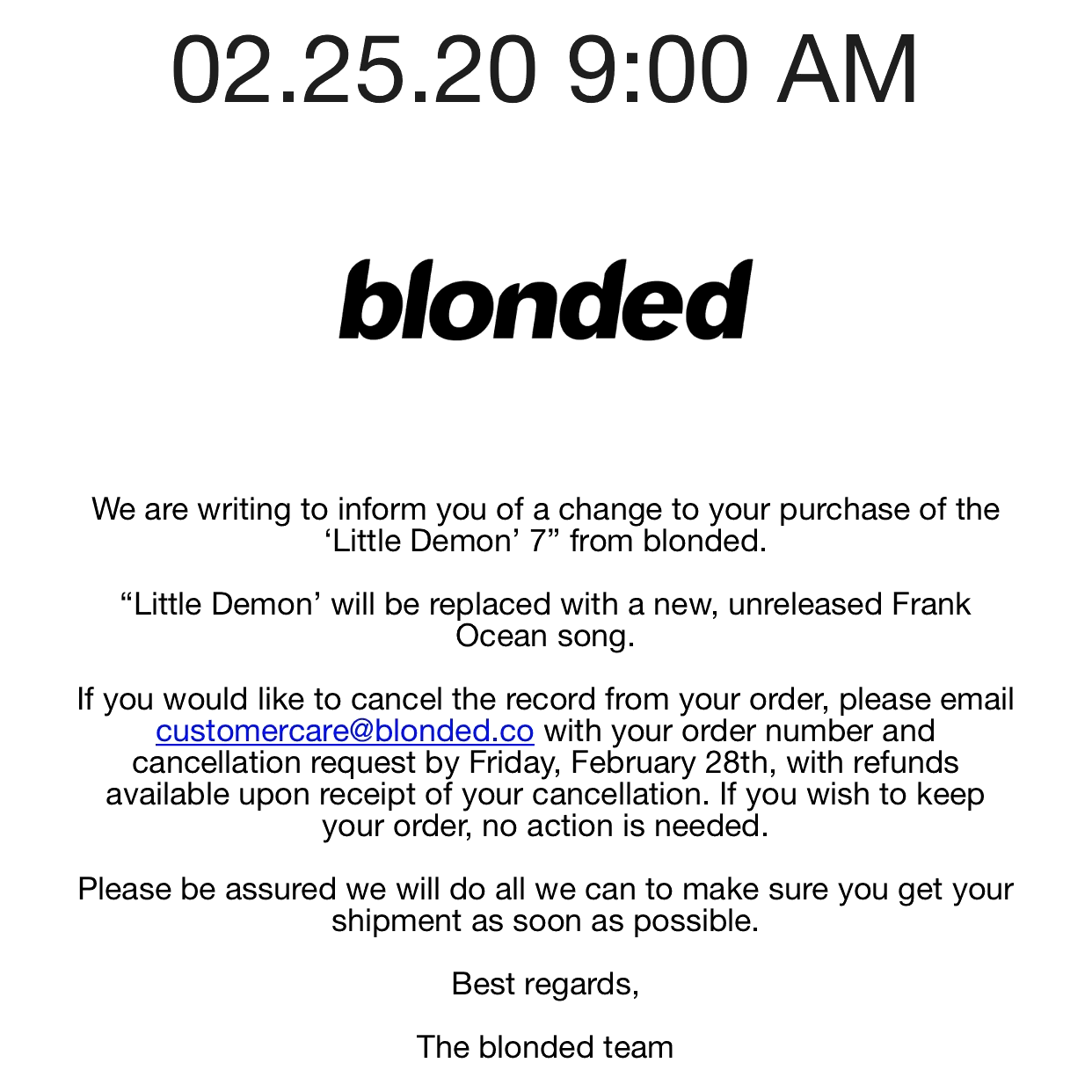Screenshot of email from Blonded.