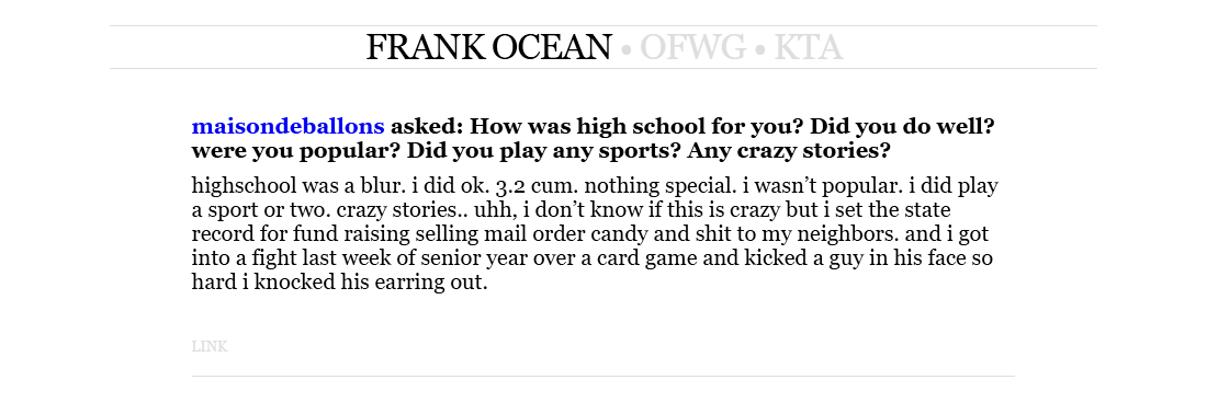 FRANK OCEAN. OFWG. KTA. LINK.