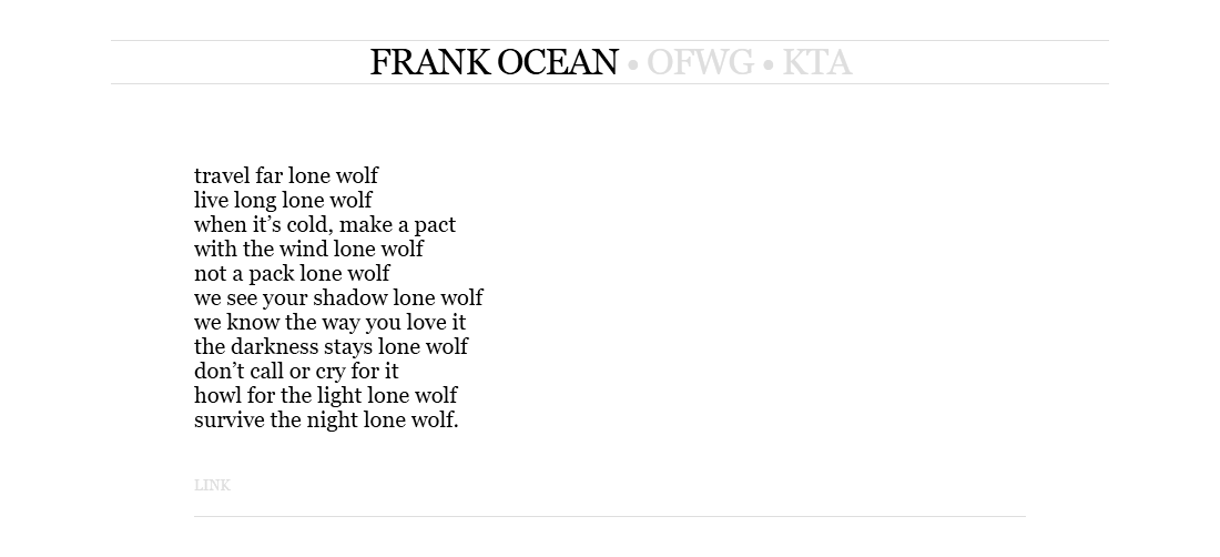 'Lone Wolf' Tumblr post. FRANK OCEAN. OFWG. KTA. LINK.