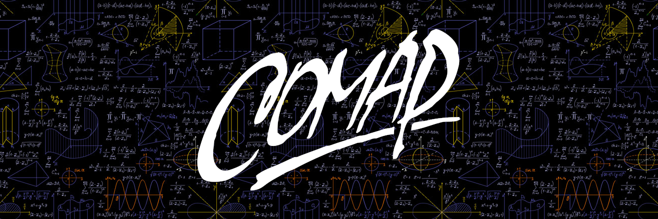 Background with math equations behind a logo for COMAP, director and sponsor of the MCM/ICM annual competition.