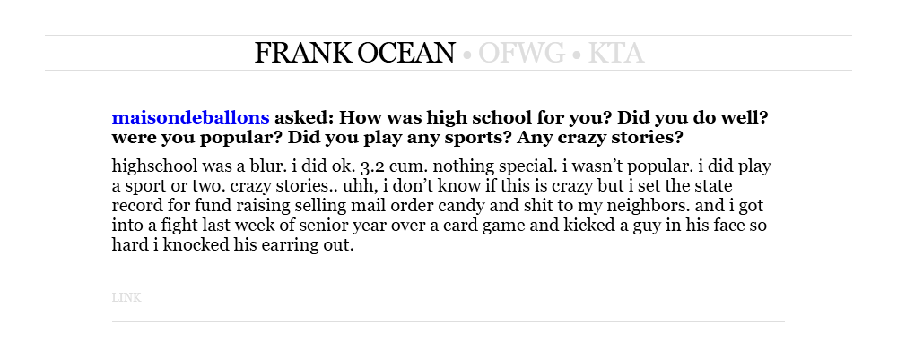 FRANK OCEAN. OFWG. KTA. LINK.