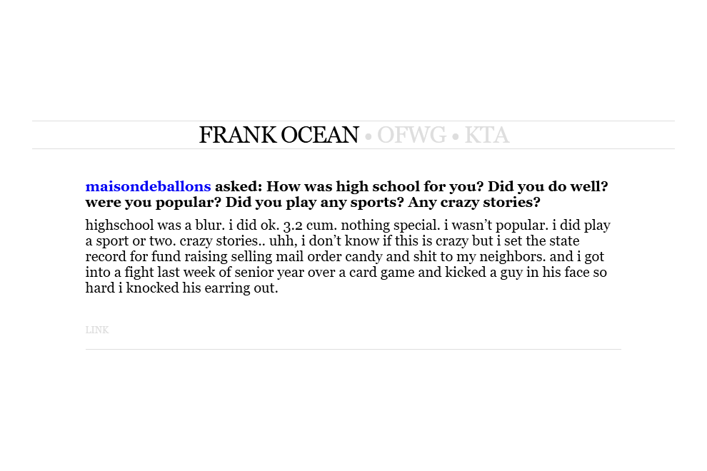 Frank Ocean talks about his high school experience in Tumblr Q&amp;A