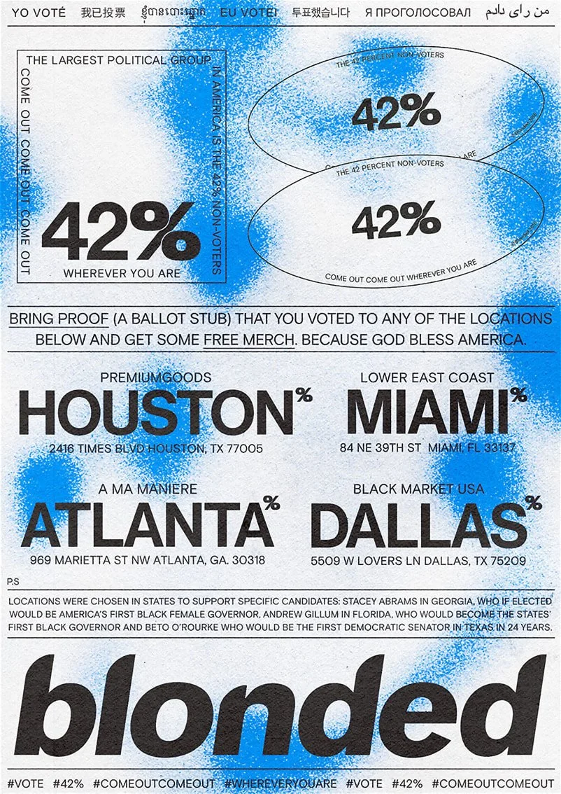 Frank Ocean offers free merch to fans in key U.S. midterm voting cities