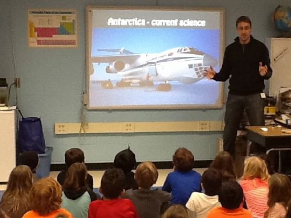 Dr. Sven Kranz talks to Princeton school children. Photo courtesy of Princeton Patch and Princeton Public Schools.