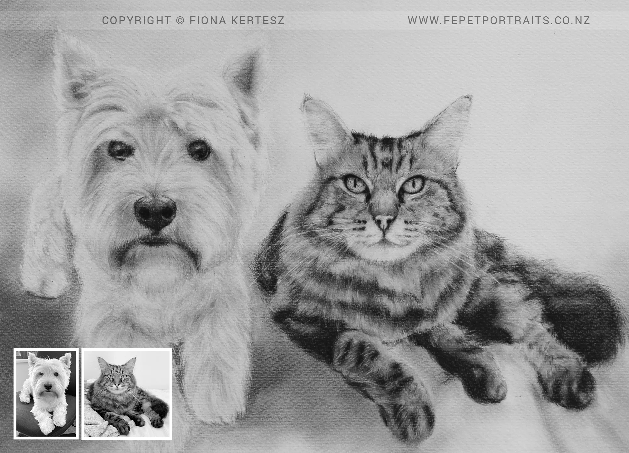 Freddie and Bax, Pencil Portrait, 16 x 12 inch