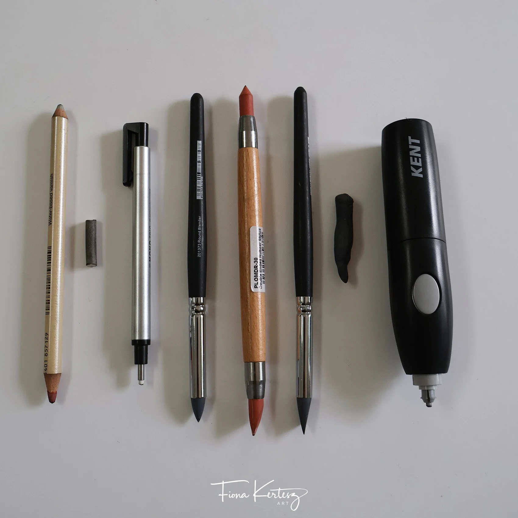 Different eraser tools used in charcoal drawings