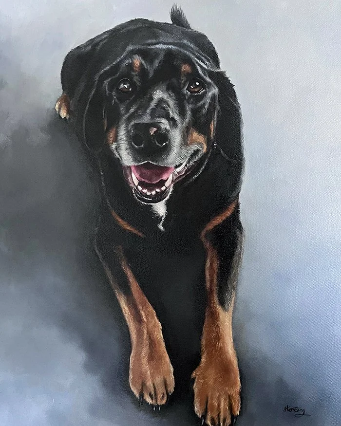 Oil Painting of Boy, a hunt away, alongside his testimonial.
