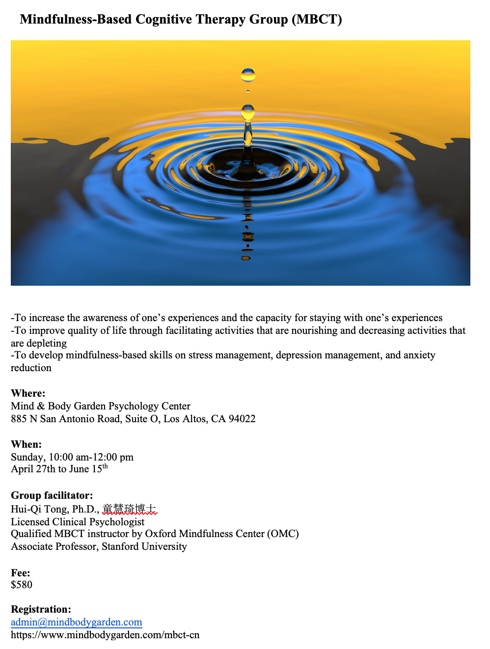 Mindfulness-Based Cognitive Therapy Group (8 weeks)