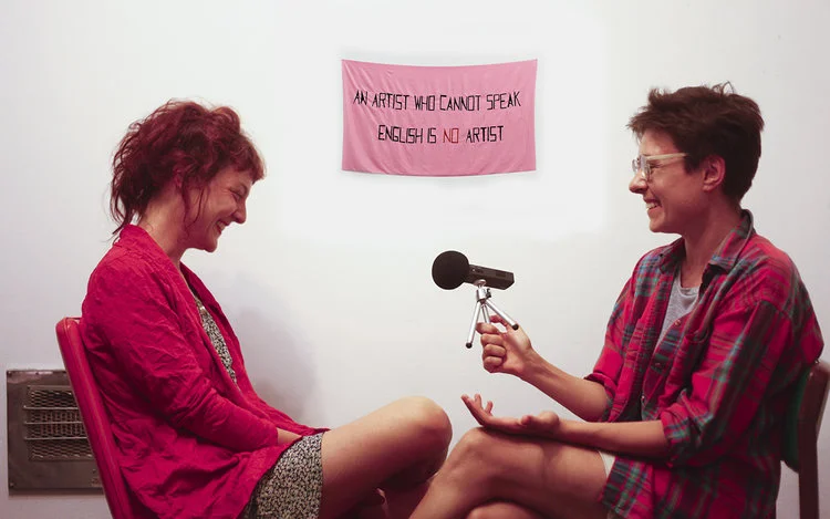 Julia Bavyka and Ira Ferris, Conversation on language and the labour of translation, audio recording, Frontyard Projects 2018. Image: Tom Malek