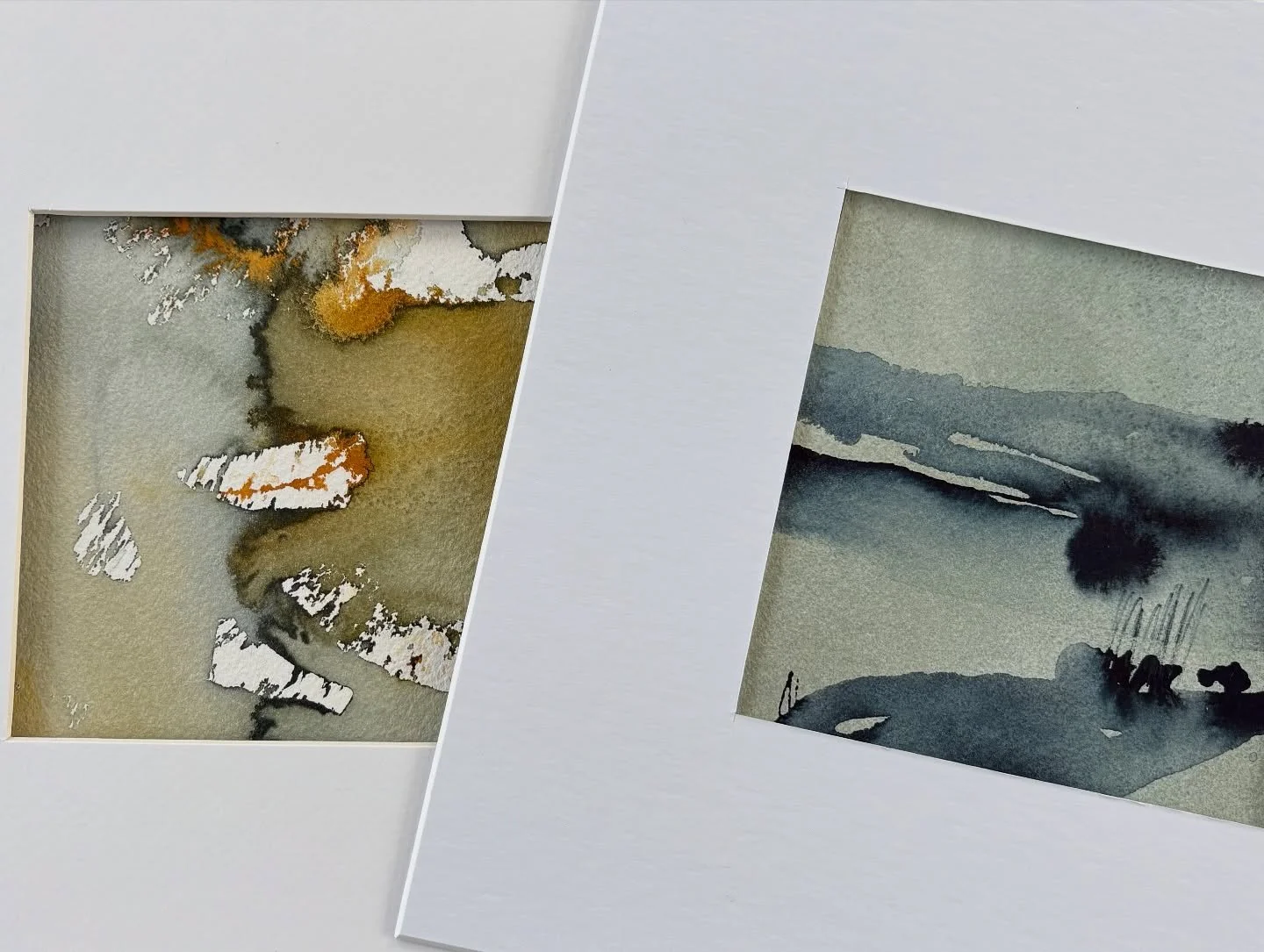 Close-up details from a couple of new pieces I&rsquo;m working on 🤍

I love how the colours settle and mix on the paper &mdash; like tiny landscapes forming on their own.

Do you see land, sea or something completely different?

#artinprogress #arti