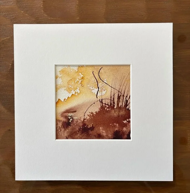 SOLD

Wild Dune has a soft, wind-swept energy &mdash; warm ochres, delicate texture and those whisper-thin ink marks that hint at grasses shifting in the breeze.

Ember Shore feels deeper and more atmospheric, with rich earthy tones and a quiet glow 