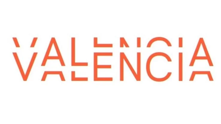 Texto que dice 'Valencia' con letras en color rojo y estilo moderno