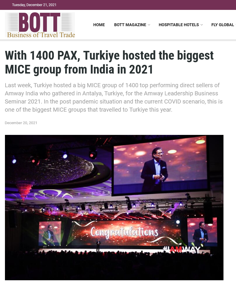 With 1400 PAX, Turkiye hosted the biggest MICE group from India in 2021