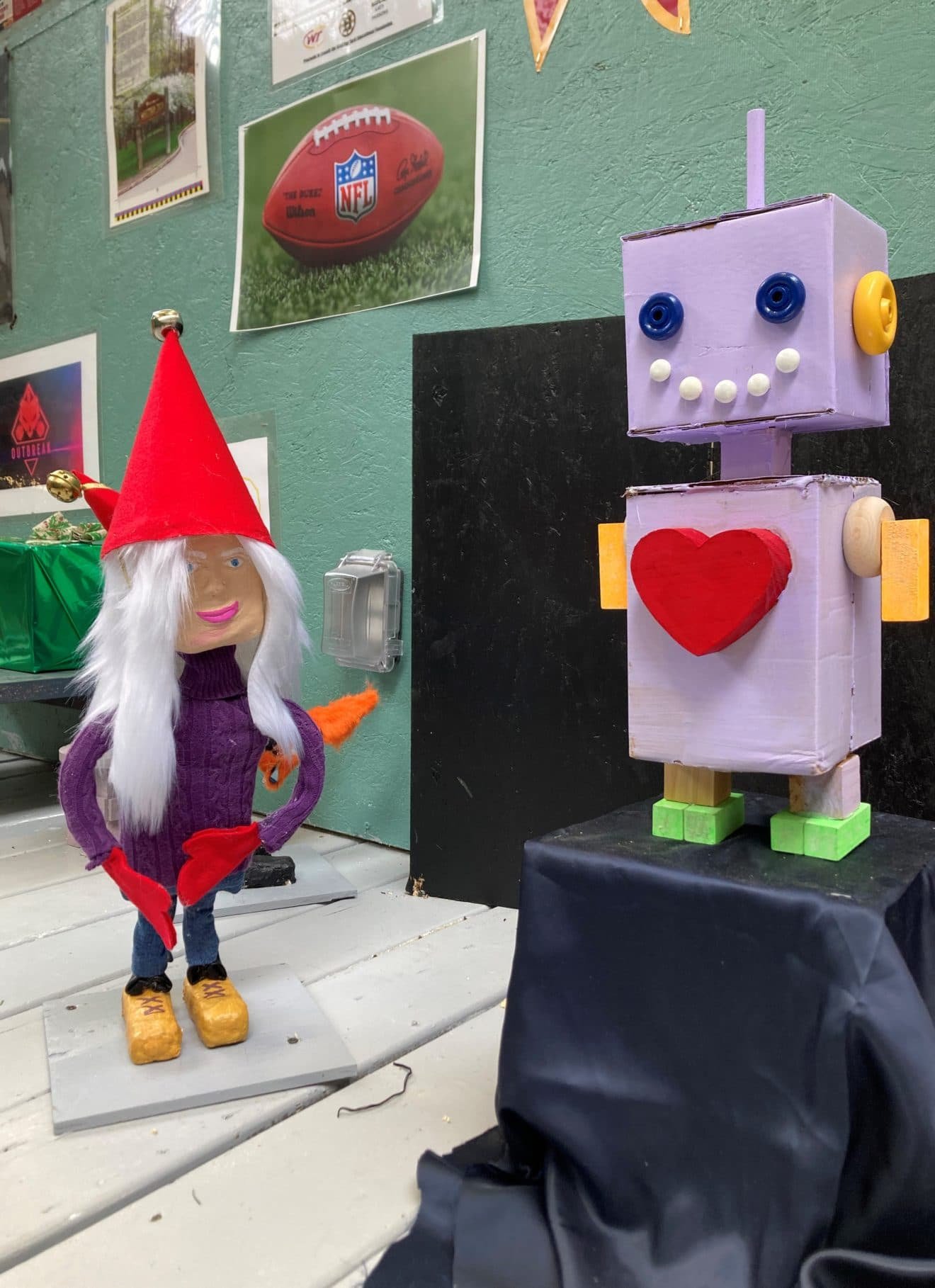   Students in the new Community Arts Workshop created elves and other characters for inclusion on the float, using multiple forms of media. (Photo Courtesy Whittier Tech)  