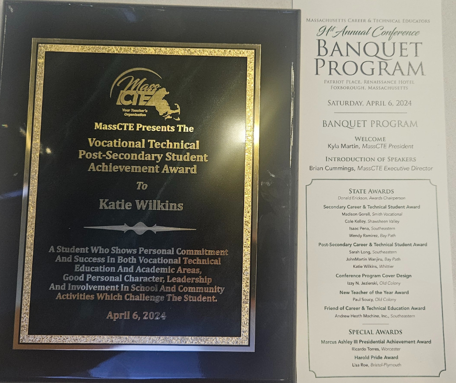 Whittier Tech Grad Receives PostSecondary Vocational Student Award for