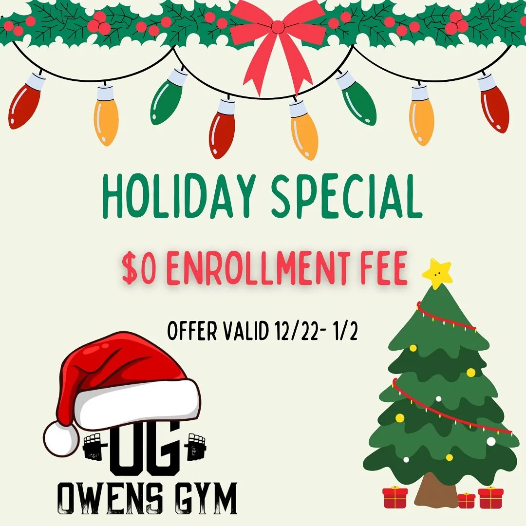 📣 Holiday Specials! 📣 NOW is the perfect time to commit to your fitness goals.

💥 $0 Enrollment for Gym Membership
💥 Only $14.99 for additional family members
💥 10% off Personal Training &amp; Coaching

Message, call, or stop by to get started t