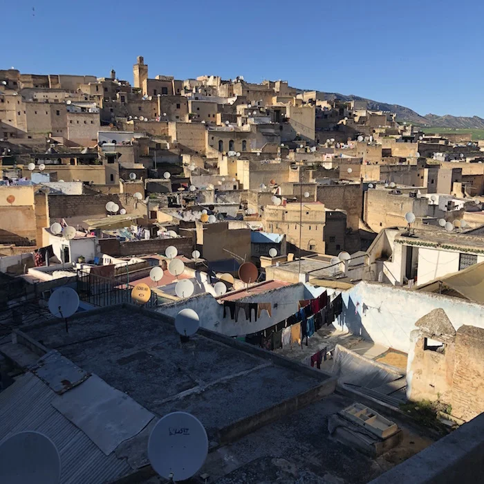 View from the terrace. Each satellite dish represents one family that lives in that paricular building. 