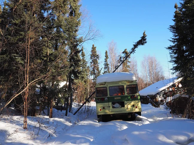 A family moved to Northern Alaska in this bus.