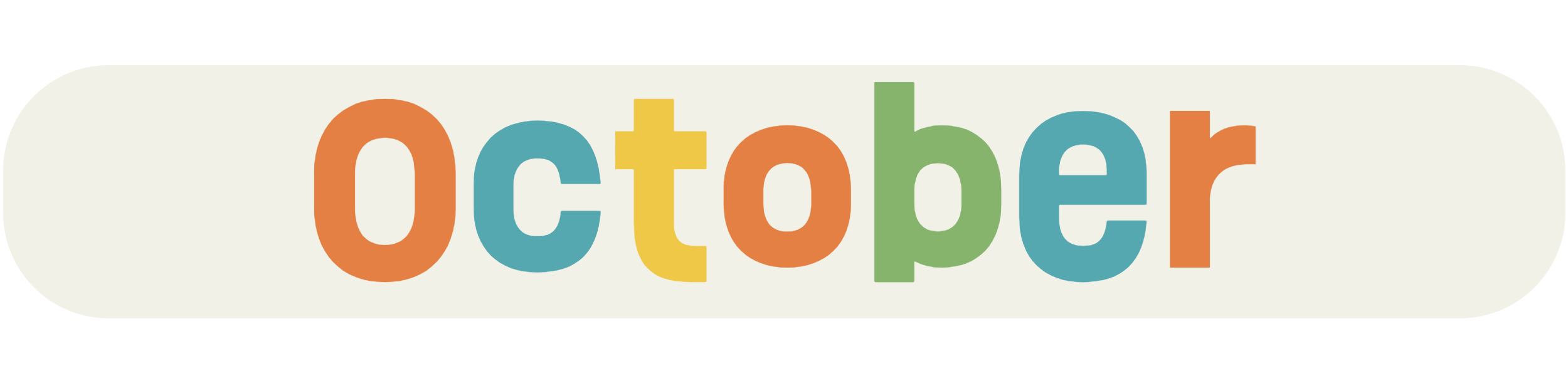 Colorful word 'October' on a white background.