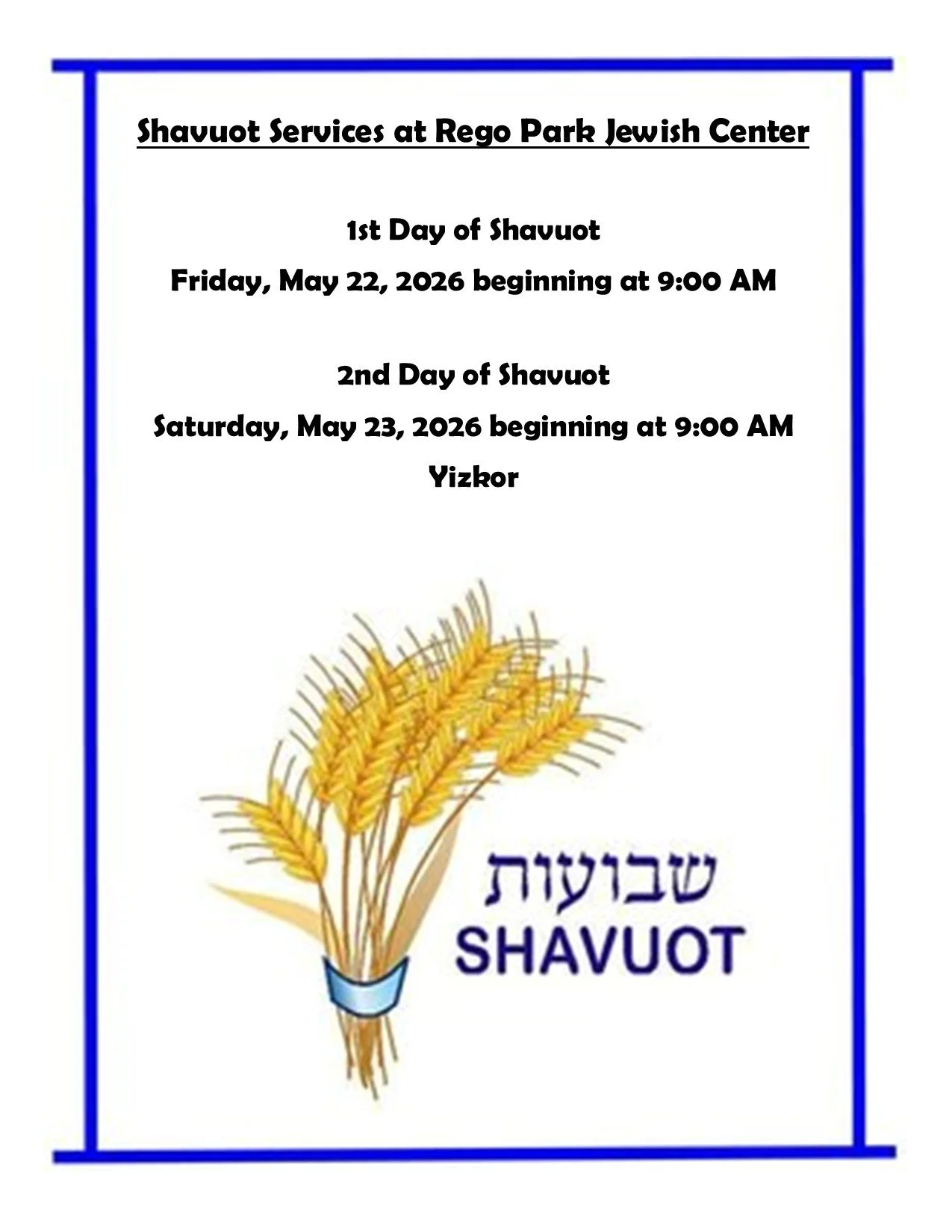 Shavuot Services