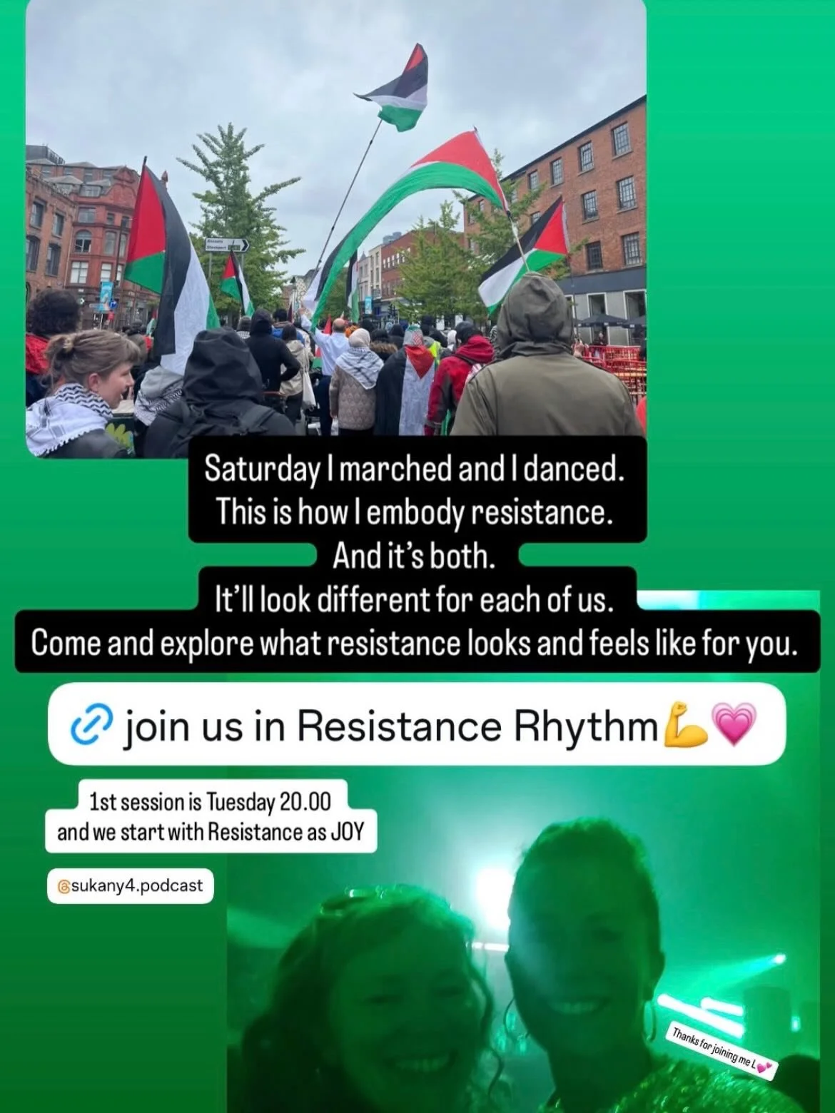 Saturday I marched. And I danced.
This is how RESISTANCE shows up for me. And it&rsquo;s both.

Come and explore how resistance looks and feel for you. It&rsquo;ll be different for each of us. 

Our 1st in a series of 3 gatherings is tonight at 20.00