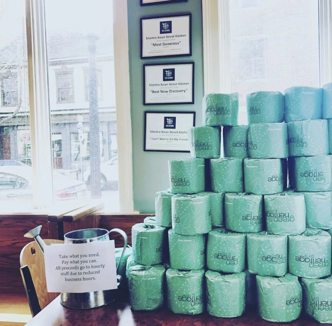 We invited customers to "take what you need, pay what you can” with the toilet paper we were providing to the community during the COVID-19 pandemic.