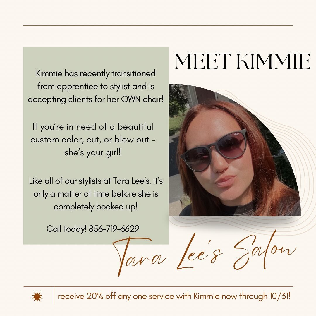 🎉 Big News! 🎉 We are beyond excited to introduce Kimmie who has just transitioned from apprentice to talented stylist with her very own chair! ✂️💇&zwj;♀️ She&rsquo;s ready to work her magic and is accepting new clients! ✨ To celebrate, enjoy 20% o