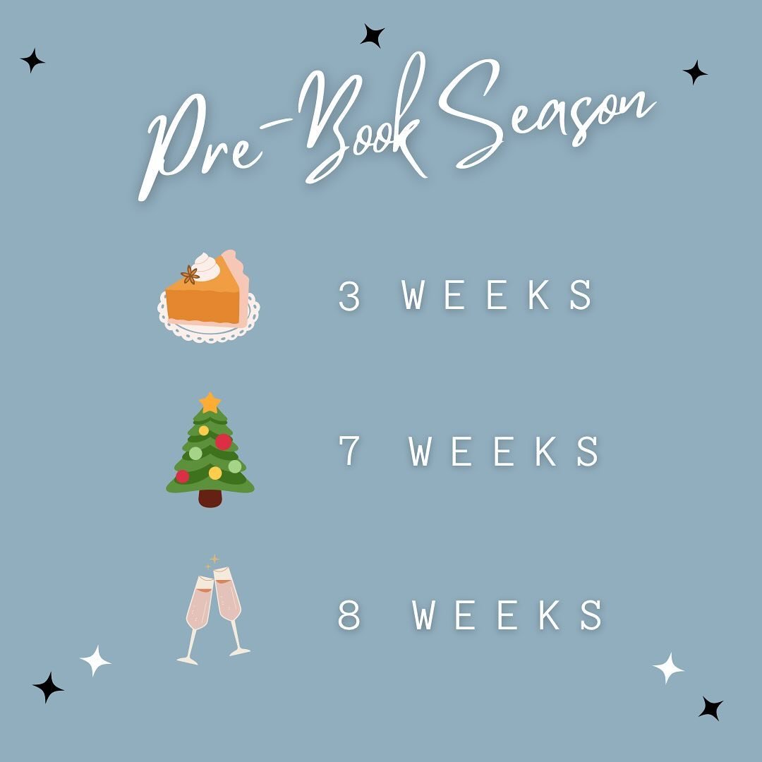 🎄✨ The holiday season is right around the corner, and our schedule is filling up fast! 🎉✨

To guarantee your spot during this busy time, make sure to prebook your appointments now to look + feel your best during this festive season! 

📆 Don&rsquo;