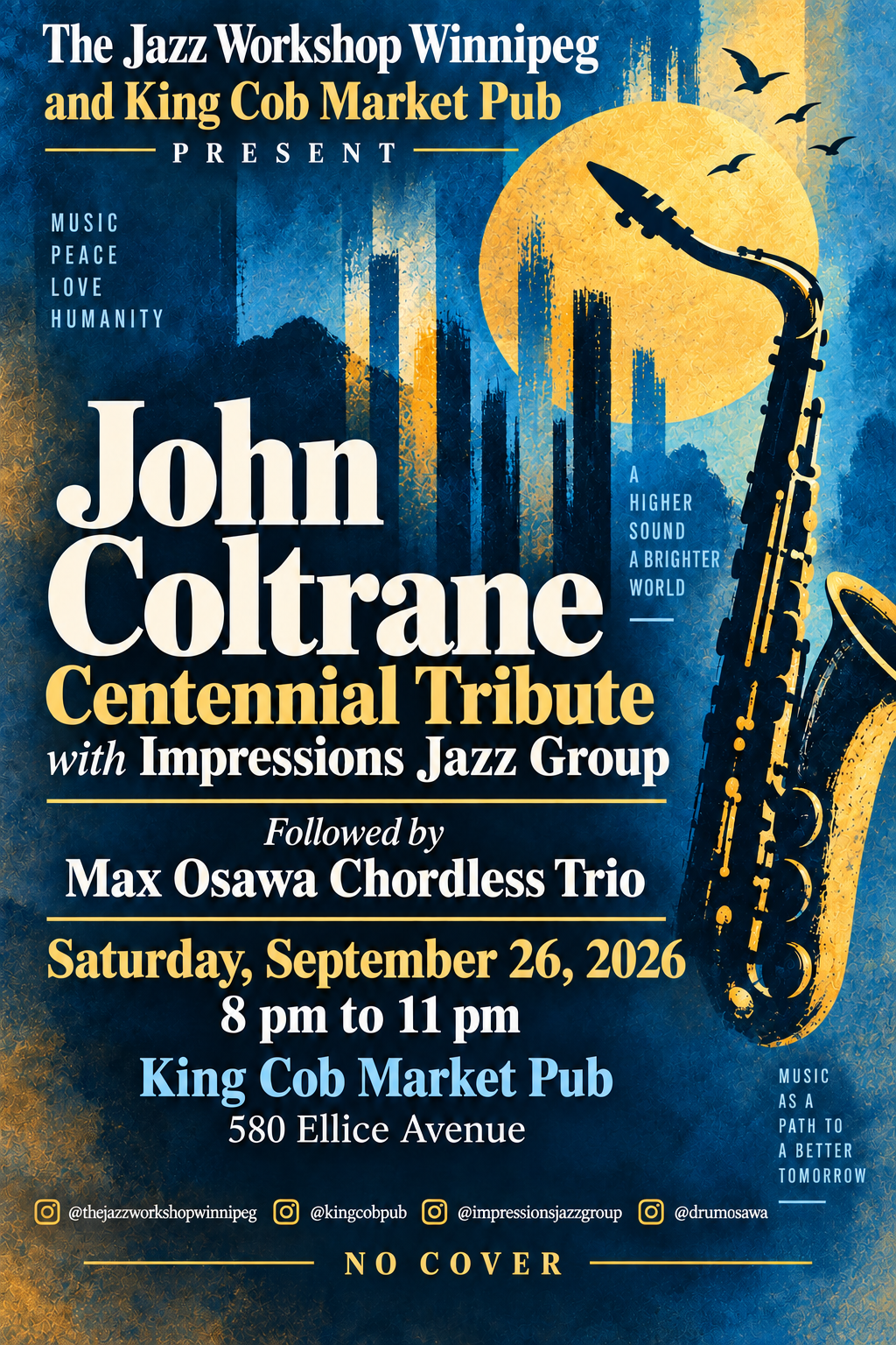 The Jazz Workshop Winnipeg Presents&nbsp;John Coltrane Centennial Tribute with Impressions Jazz Group