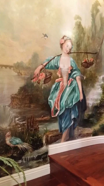 close up detail of a hallway mural