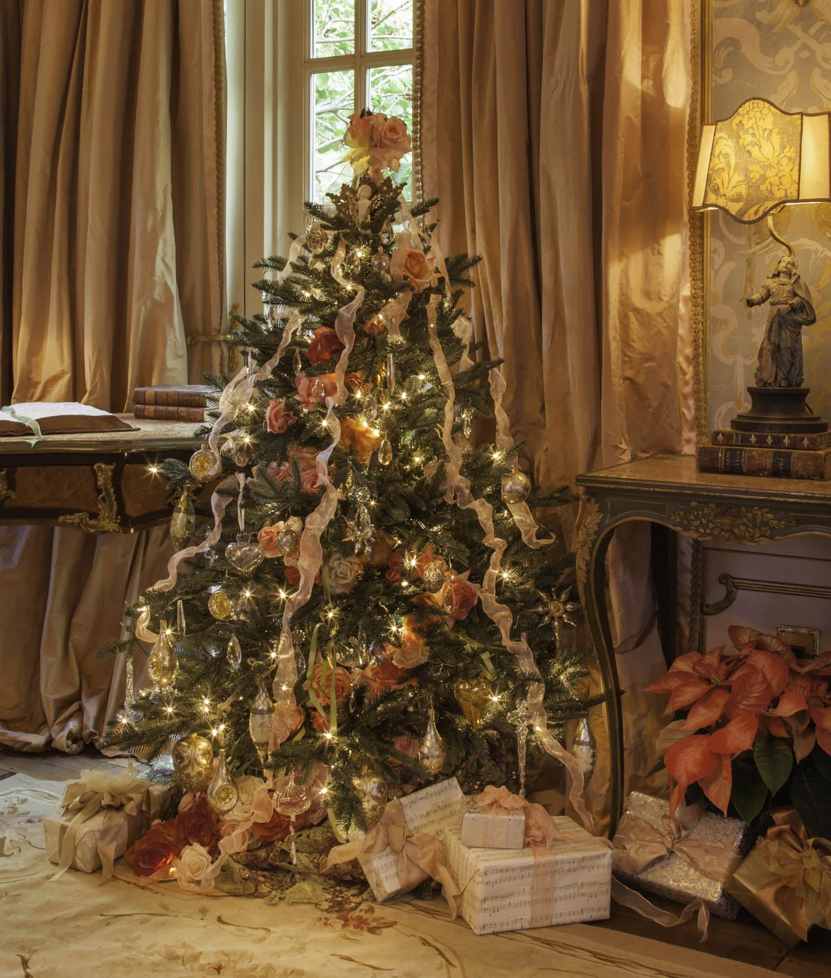 Rose Adorned Christmas Tree Holiday Design by Jennifer Chapman