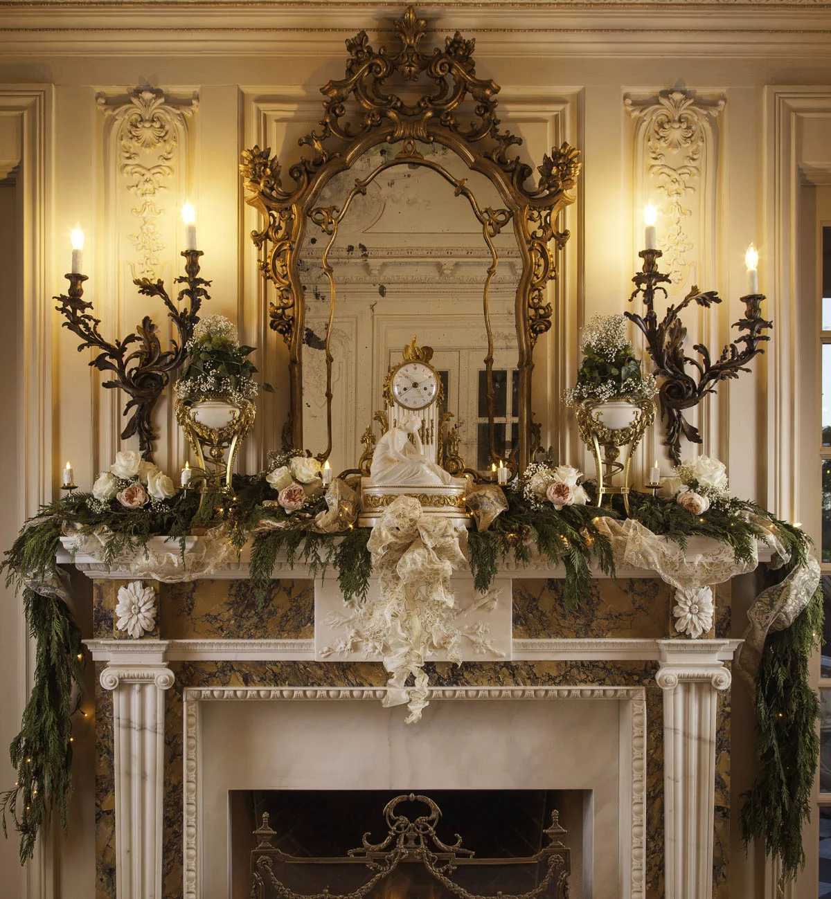 Floral Garland Mantel Holiday Design by Jennifer Chapman