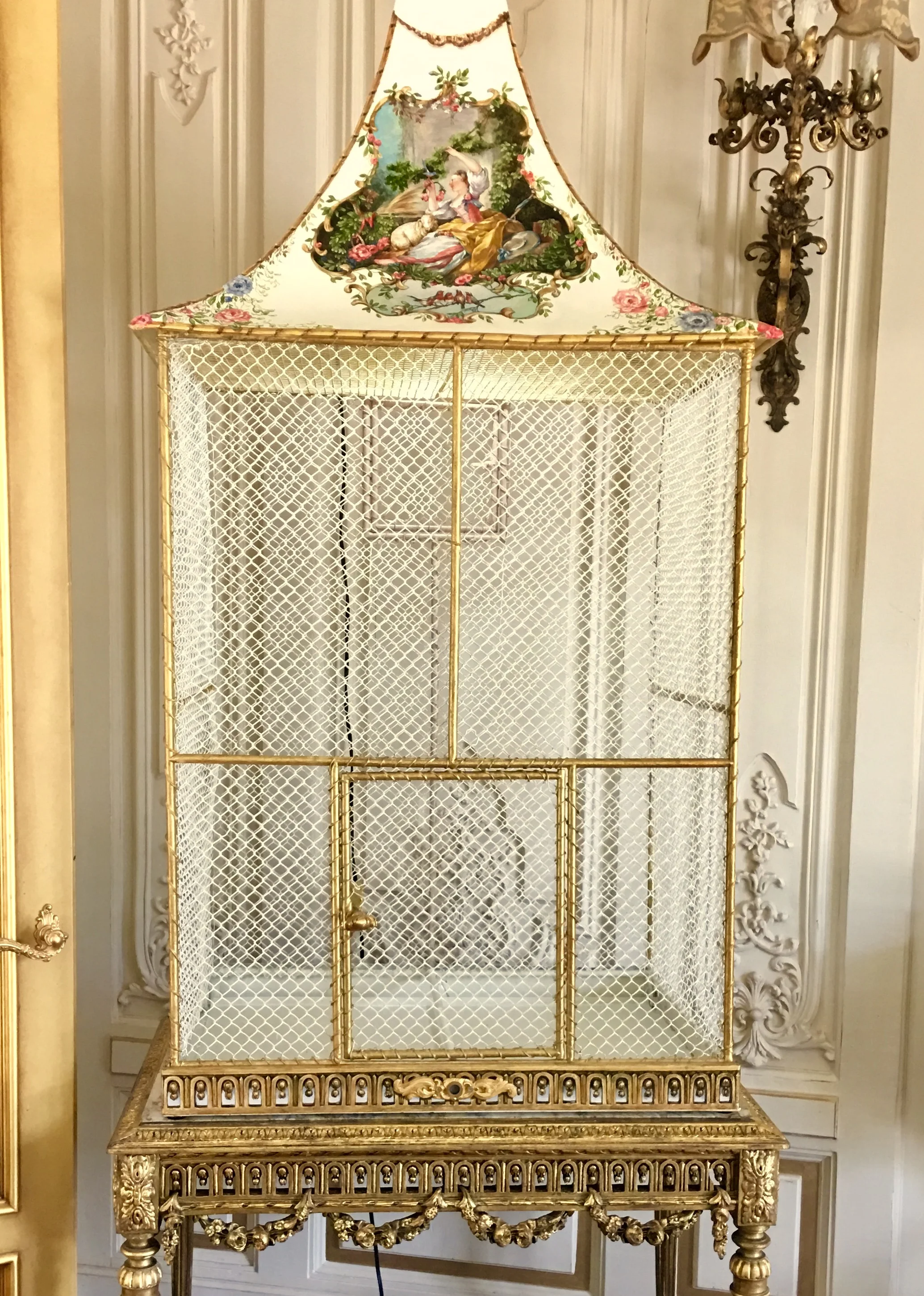 Bird cage with mural painted