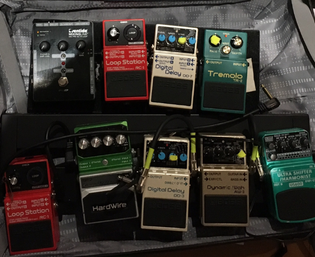 2019 pedalboard setup featuring eventide mixing link