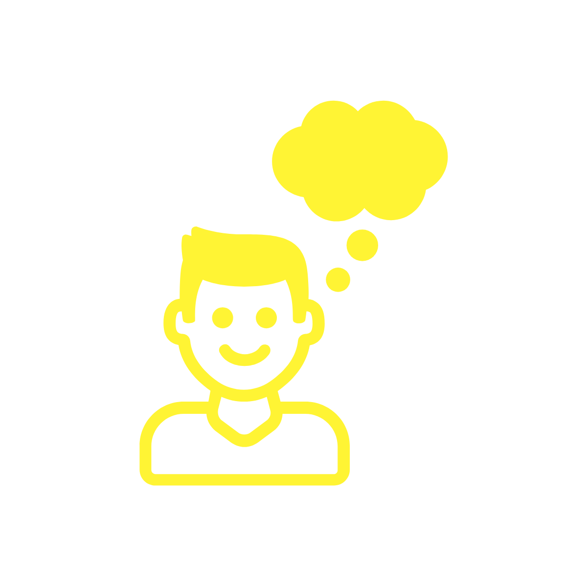 person with short hair and a thought bubble.