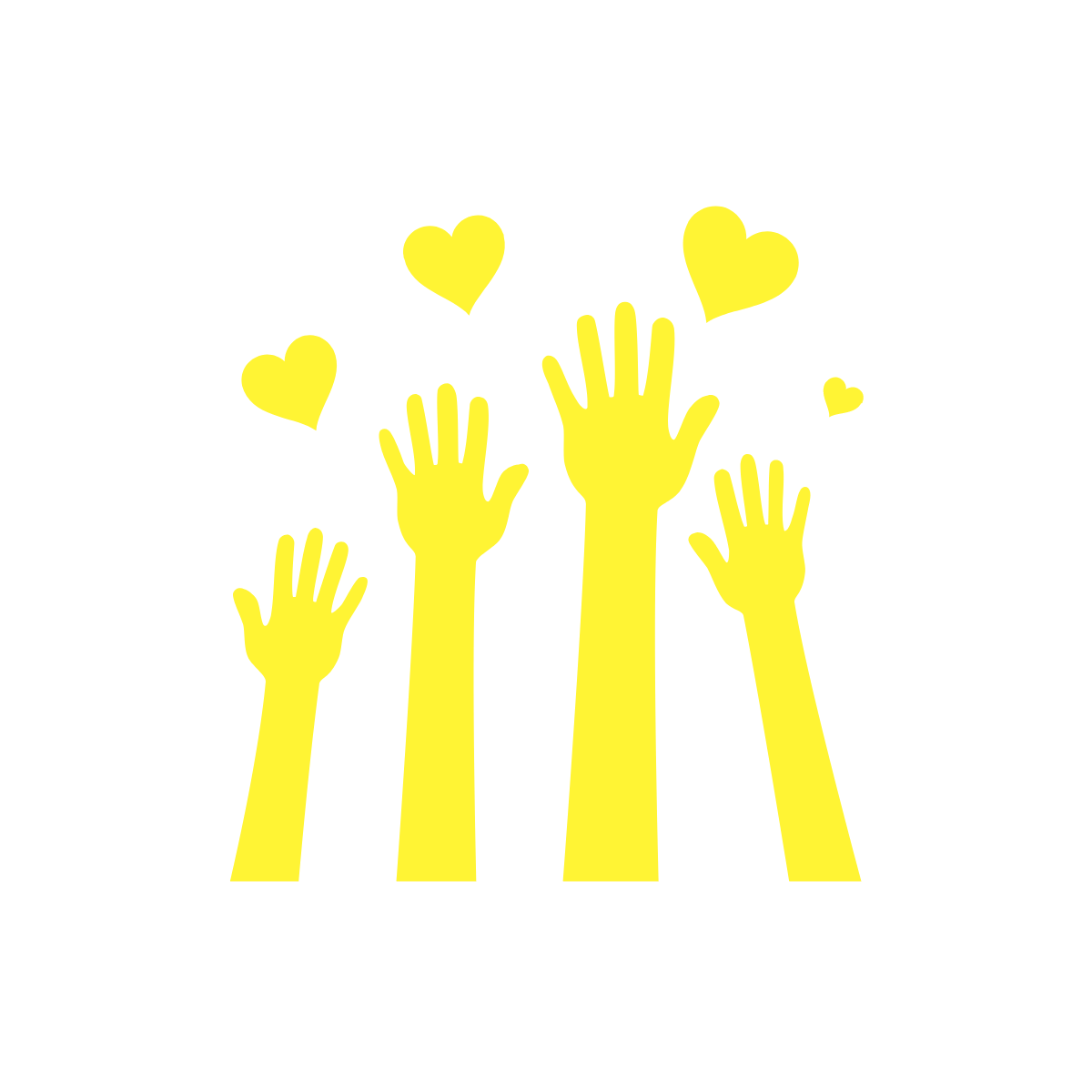 hands reaching toward the sky with hearts.