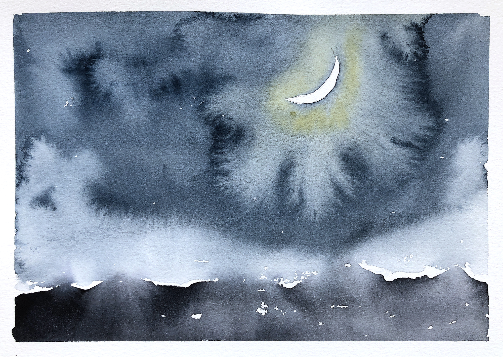 271 Winter Solstice Crescent Moon Watercolor Diary