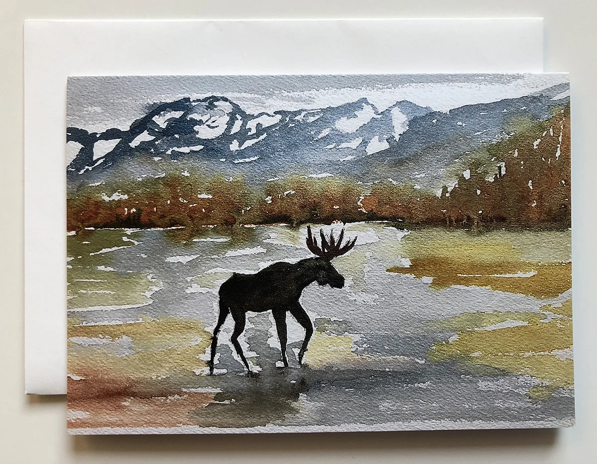 Moose Crossing the Gros Ventre River - Greeting Cards