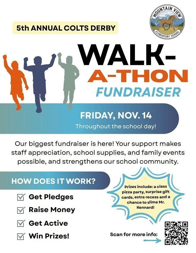 It&rsquo;s November, which means it&rsquo;s Walk-a-Thon month! 🏃&zwj;♂️🏃&zwj;♀️

Get ready for our 5th Annual Colt&rsquo;s Derby Walk-A-Thon!

📅 Friday, November 14 &mdash; all day long at Mountain View Elementary!

This is our school&rsquo;s bigg