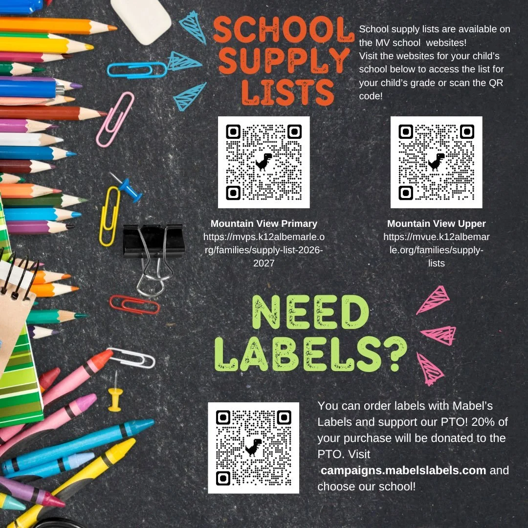 ✂️🗒️✏️School supply lists are
available on the Mountain View school websites! Check out the links in our profile to access the list for your child&rsquo;s grade.

🏷️Need Labels for those supplies?! You can order labels with Mabel&rsquo;s Labels and
