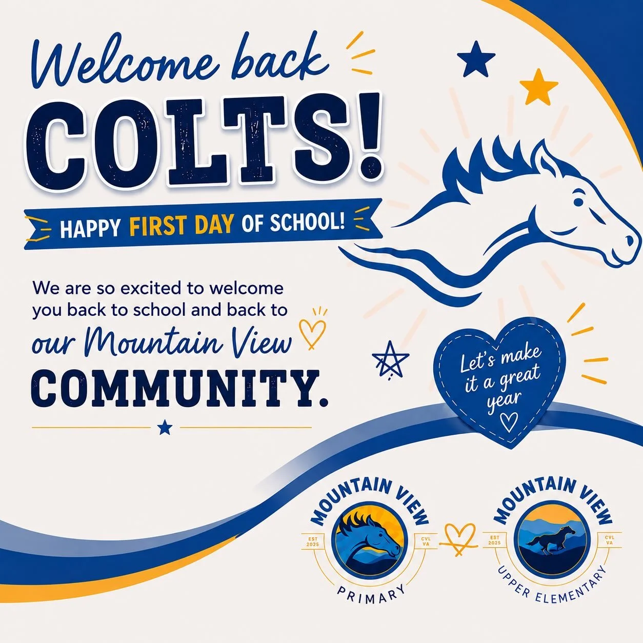 Happy first day of school to our wonderful Mountain View families and staff!! 📚✂️✏️ We are so excited for all of you as we kick off another amazing year together! 🐴
