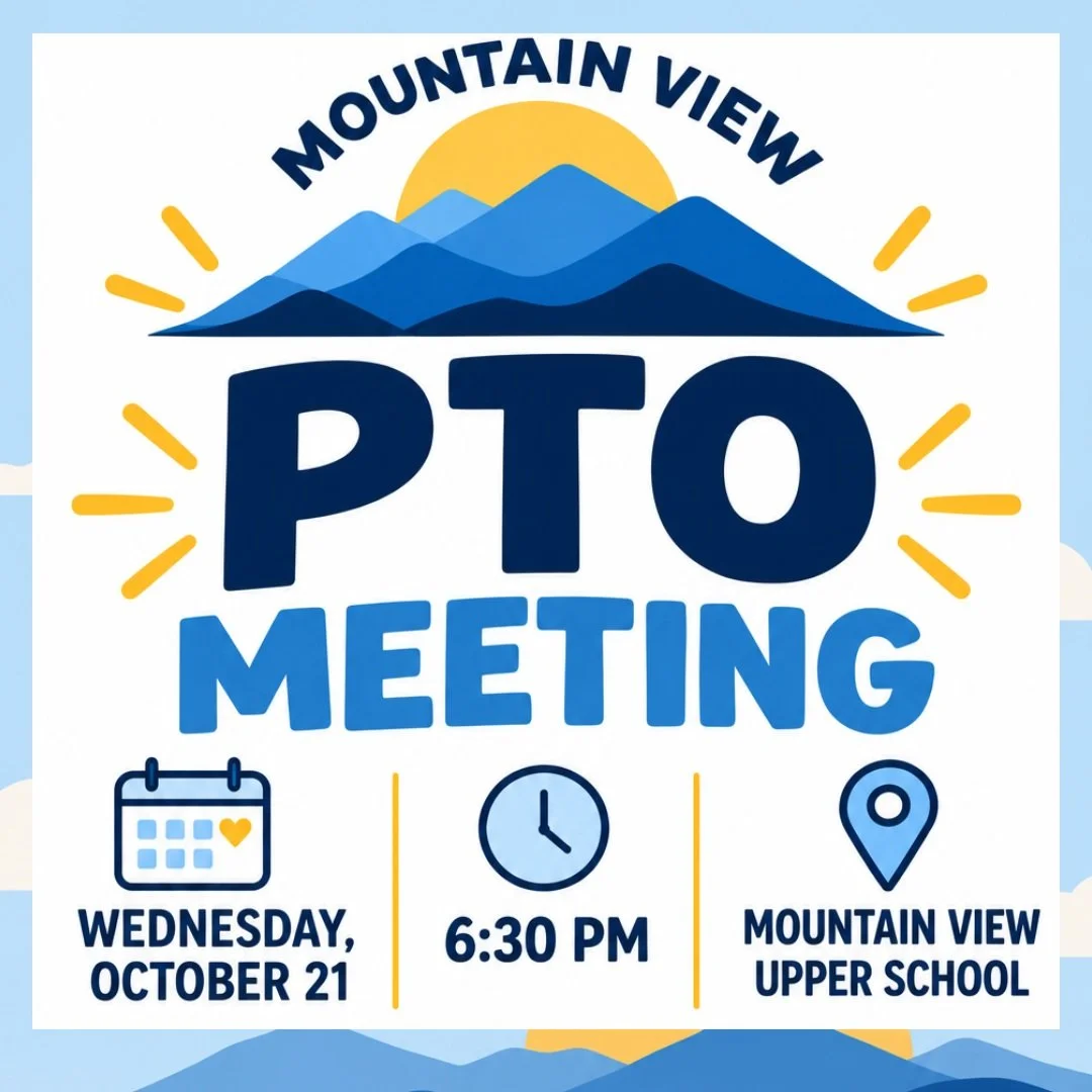 🍁 Join us for our October PTO Meeting!

Wednesday, October 21, at 6:30 p.m. in the cafeteria at Mountain View Upper Elementary.

Guest speaker Jamie Price will share how student and family support team members at both schools support our students an
