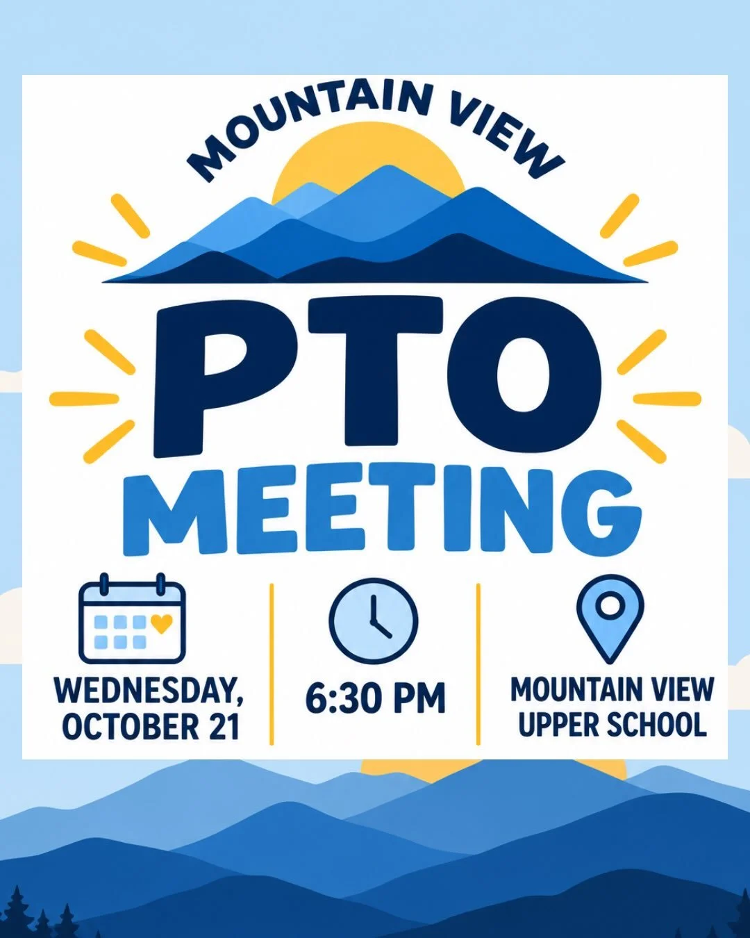 🗓️Join us for this month&rsquo;s PTO Meeting on Wednesday, October 21st at 6:30p held in the Mountain View Upper Elementary cafeteria (@mountainviewupper )! 

🧡 We will be hearing from @mountainviewprimaryschool&rsquo;s Jamie Price about the variou