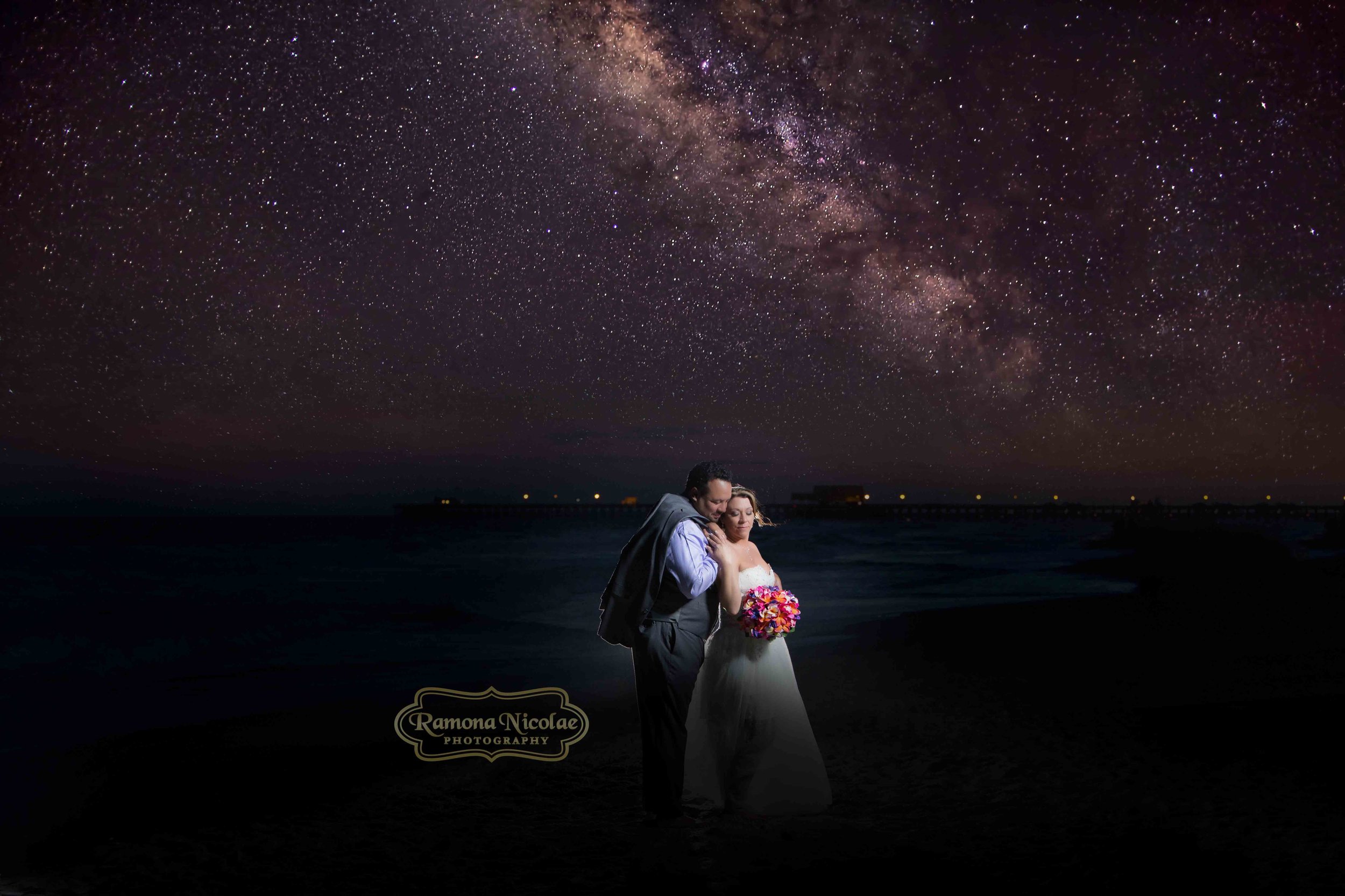 bride and groom with milky way in background by ramona nicolae photography at the hilton in myrtle beach.jpg