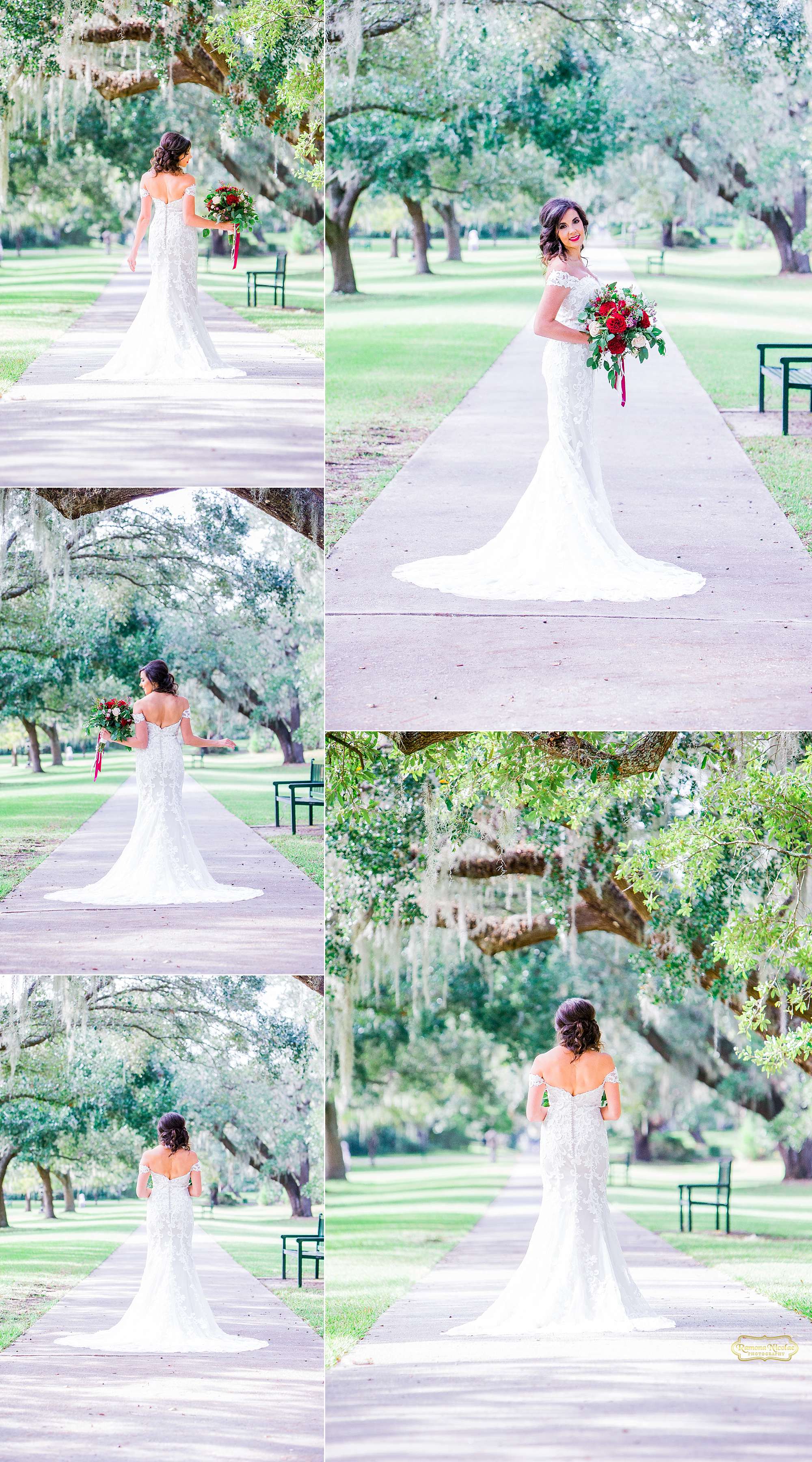 happy bride with red wedding bouquet at brookgreen gardens for bridal session with ramona nicolae photography-2.jpg