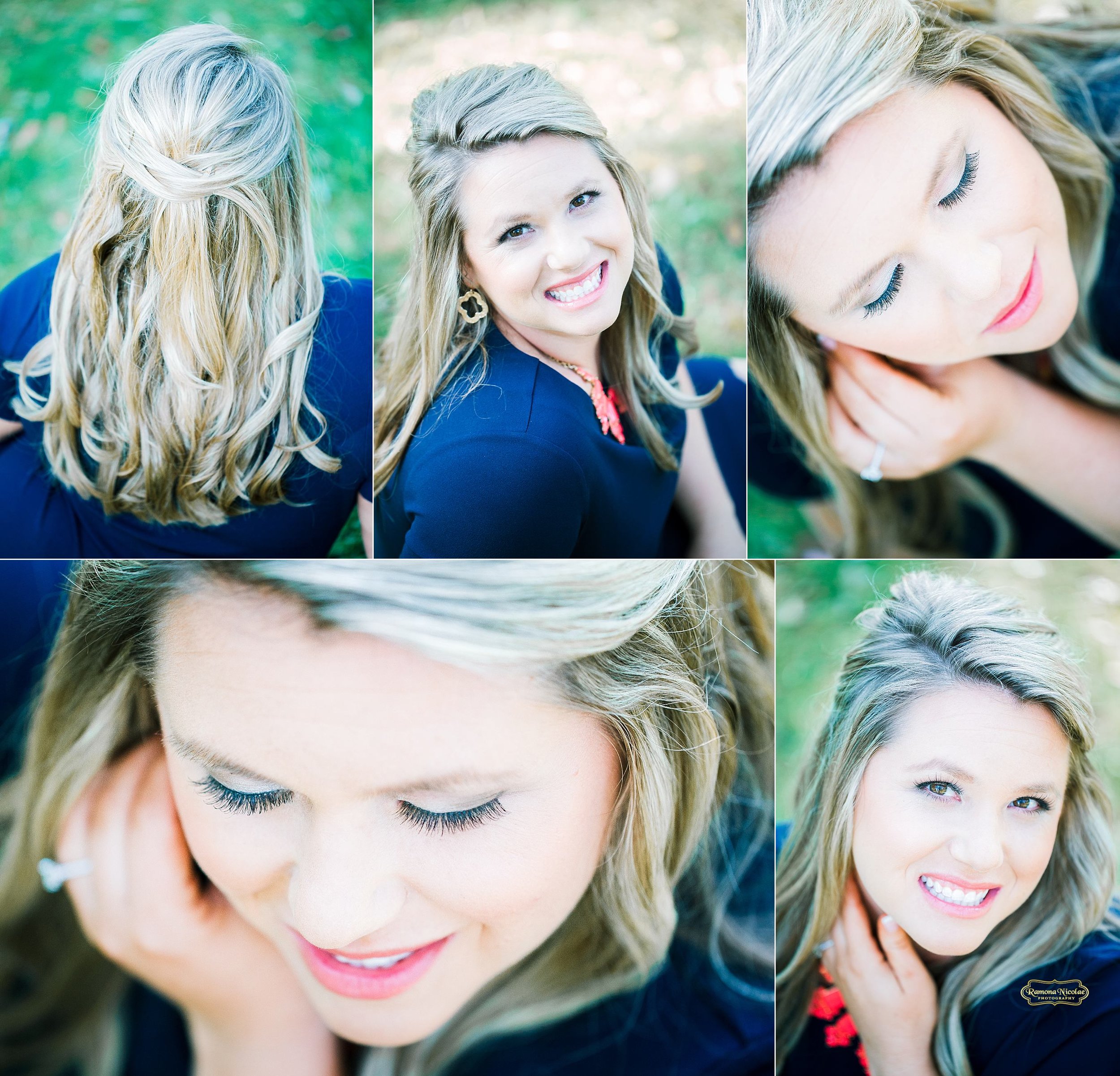 make up and hair details during engagement session at wachesaw plantation of beautiful blonge lady smiling with ramona nicolae photography.jpg