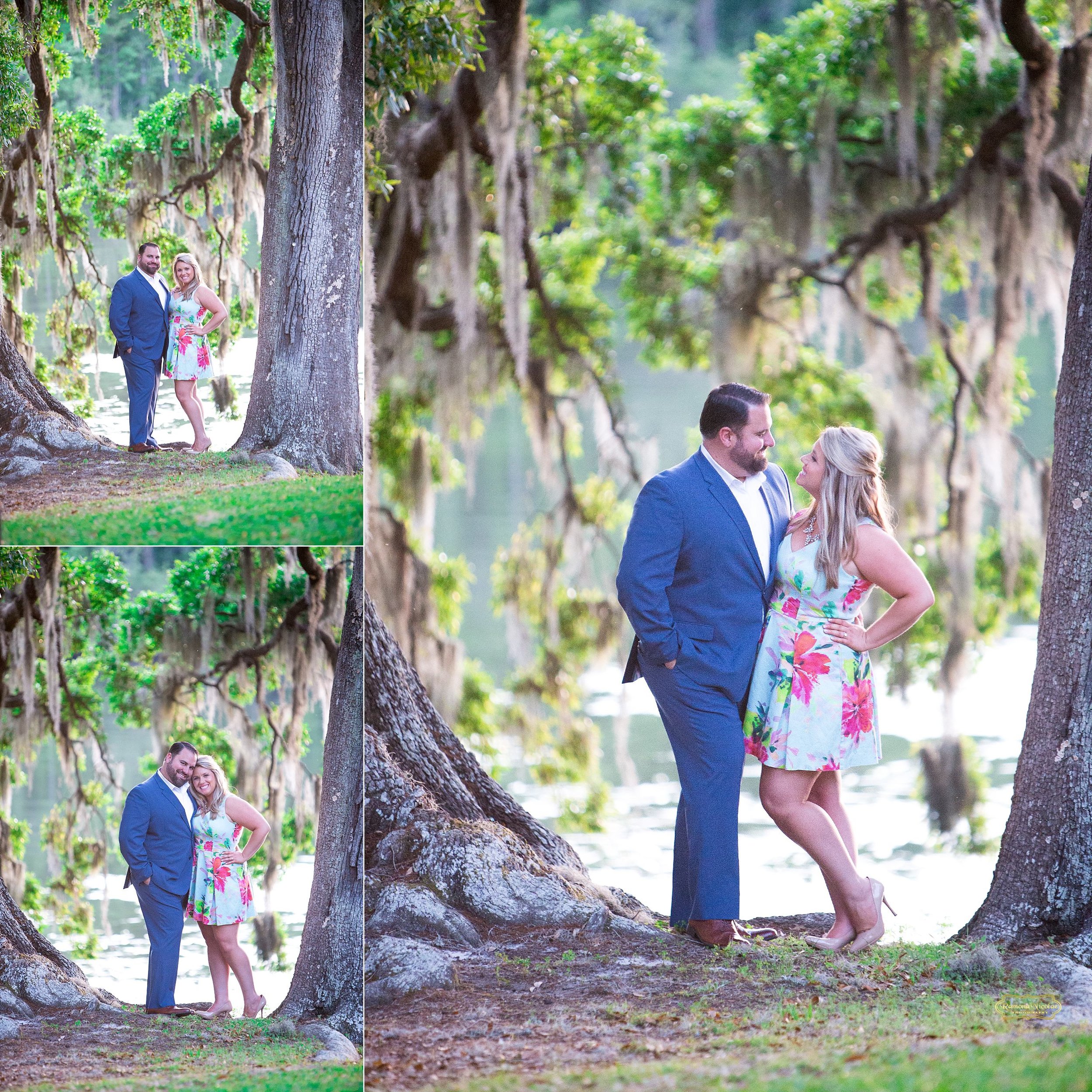 intimate moment with couple under spanish moss oak trees at wachesaw plantation in murrells inlet with floral dress.jpg